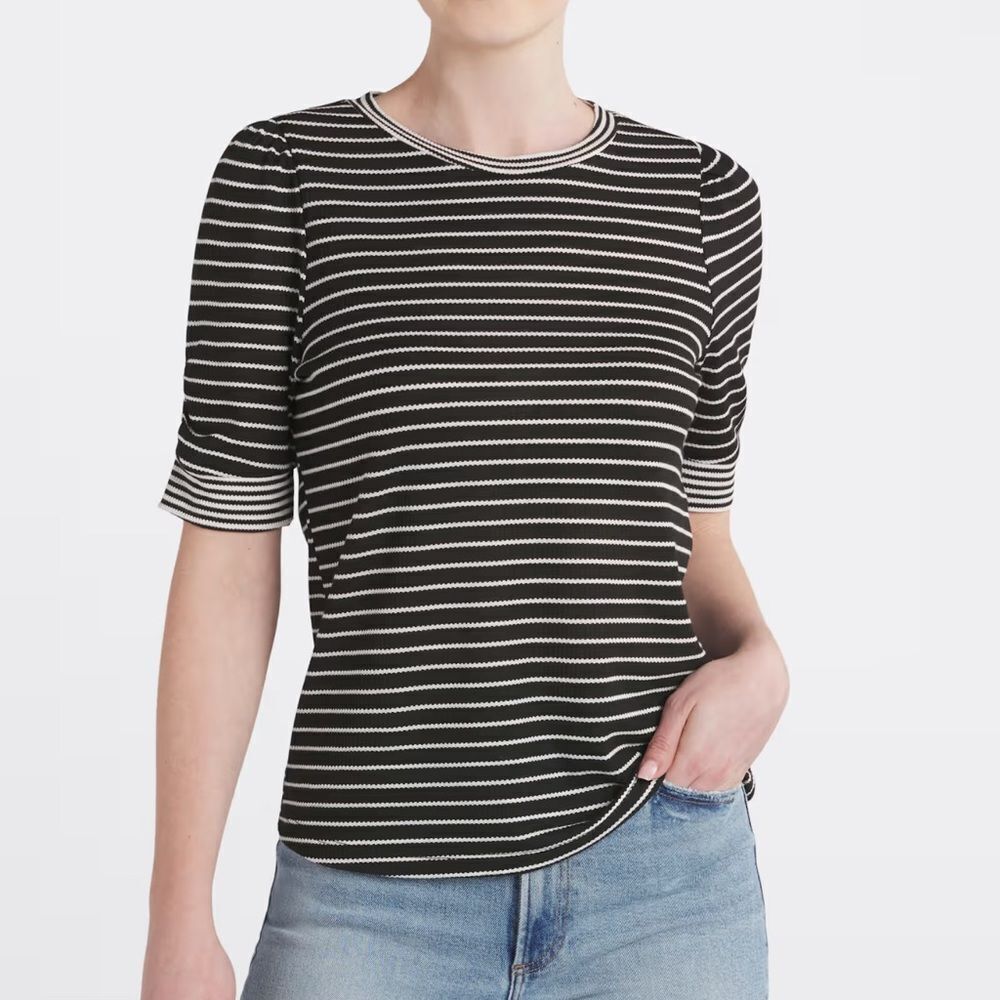 NINE BRITTON Cyra Ruched Sleeve Detail Knit Top Black Large NWT STITCH FIX